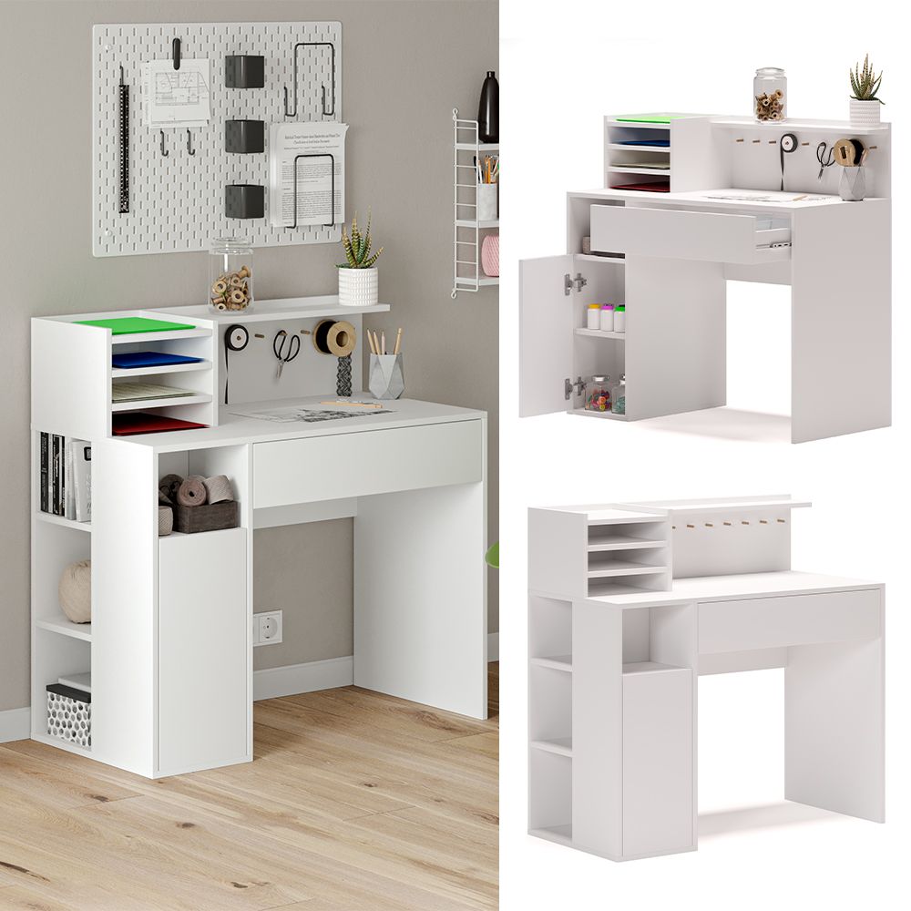 Bureau Blanc 100 x 50 cm - Étagères & Tiroirs