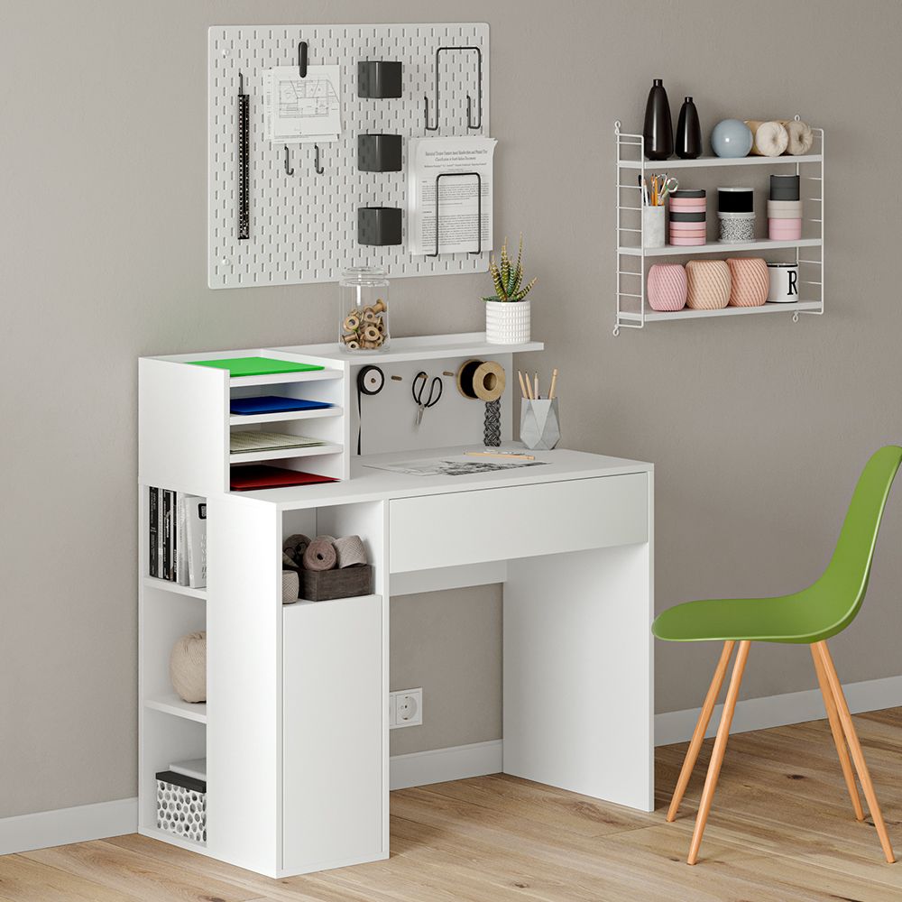 Bureau Blanc 100 x 50 cm - Étagères & Tiroirs