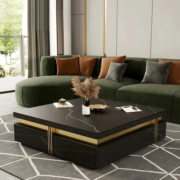 Table Basse de Rangement Carrée Noire Moderne