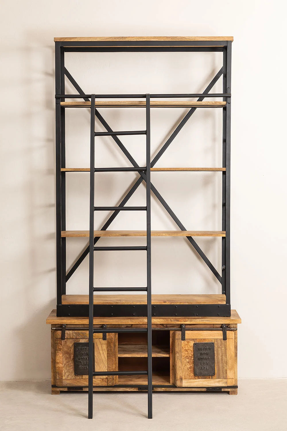 Bibliothèque avec Escalier en Bois de Manguier