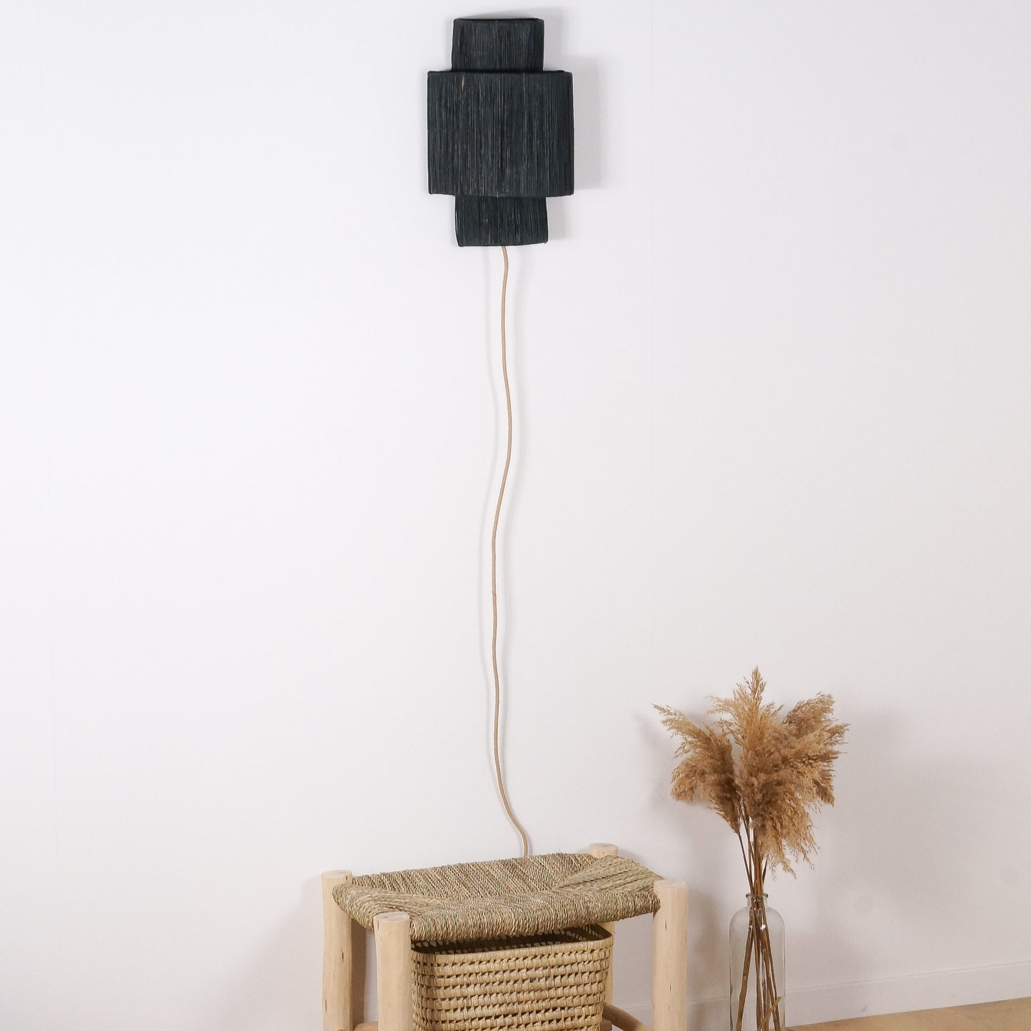 Applique Murale en Raphia Noir - Double