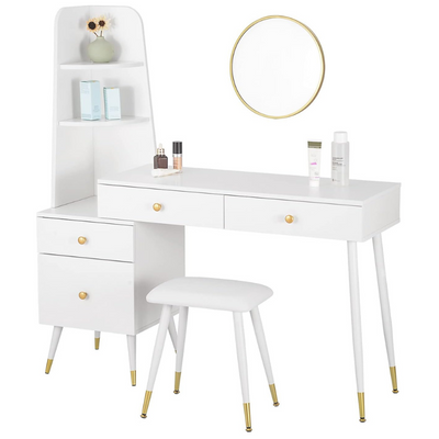 Coiffeuse avec Tabouret Miroir Commode - 4 Tiroirs