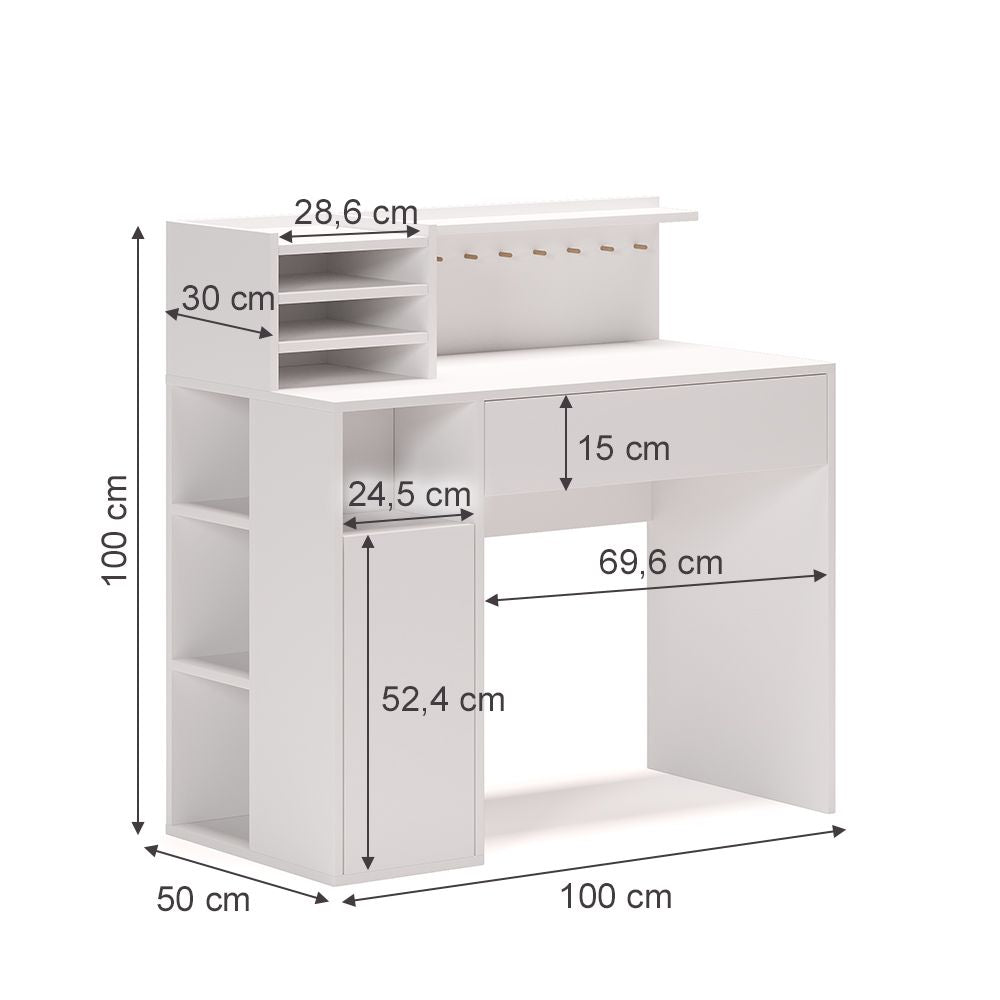 Bureau Blanc 100 x 50 cm - Étagères & Tiroirs