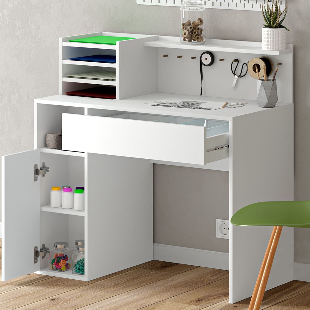 Bureau Blanc 100 x 50 cm - Étagères & Tiroirs