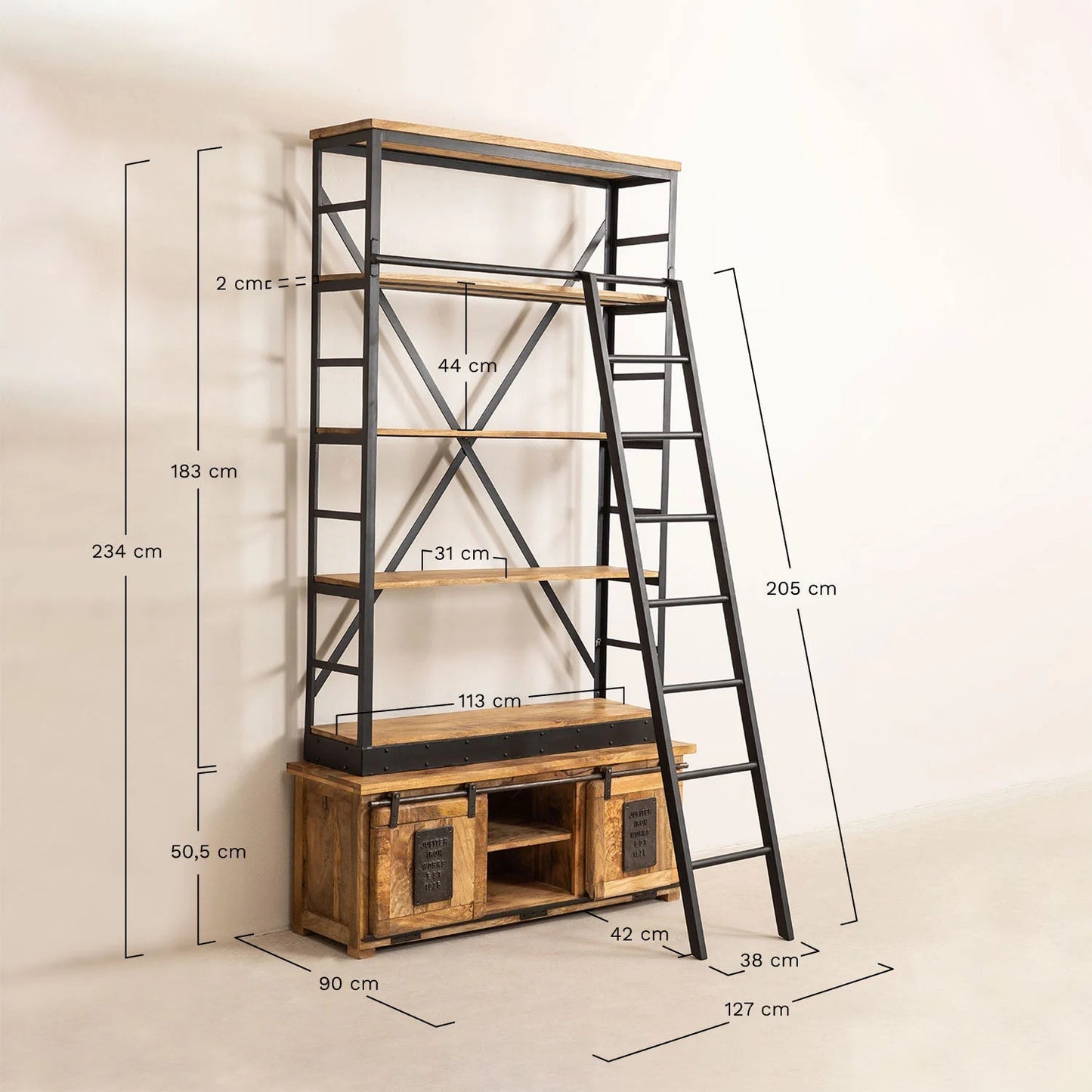 Bibliothèque avec Escalier en Bois de Manguier
