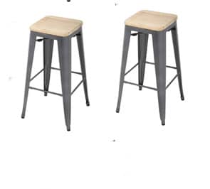 STEVE-Tabourets Industriels Bois et Acier gris H64cm