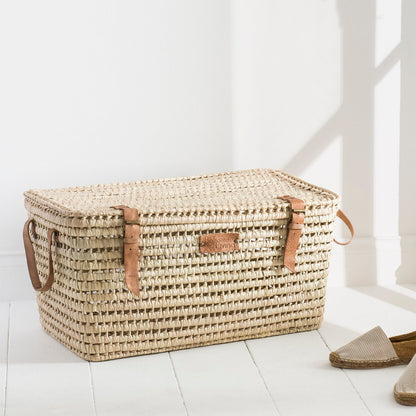 Malle de Rangement en Feuilles de Palmier et Cuir 60cm