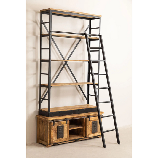 Bibliothèque avec Escalier en Bois de Manguier