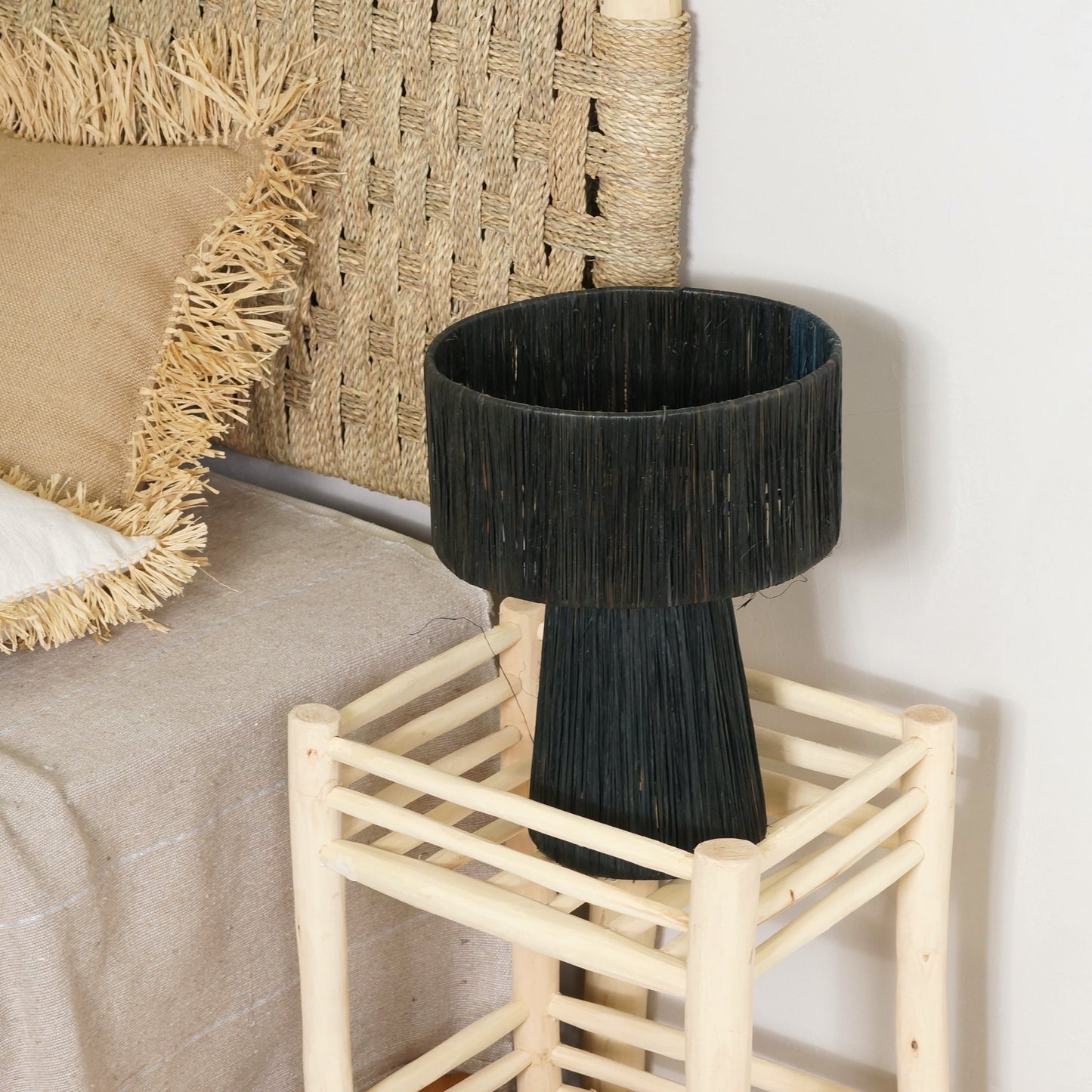 Lampe à Poser en Raphia Noir