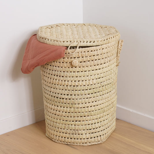 Panier à Linge en Feuilles de Palmier - Rond