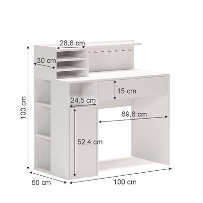 Bureau Blanc 100 x 50 cm -  Étagères & Tiroirs