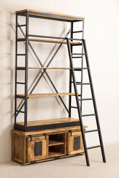Bibliothèque avec Escalier en Bois de Manguier