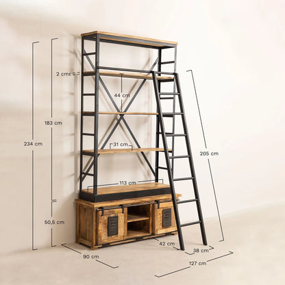 Bibliothèque avec Escalier en Bois de Manguier