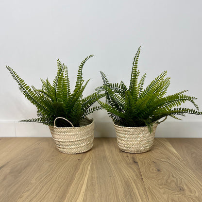 Petit Panier en Feuilles de Palmier Tréssées avec Anses